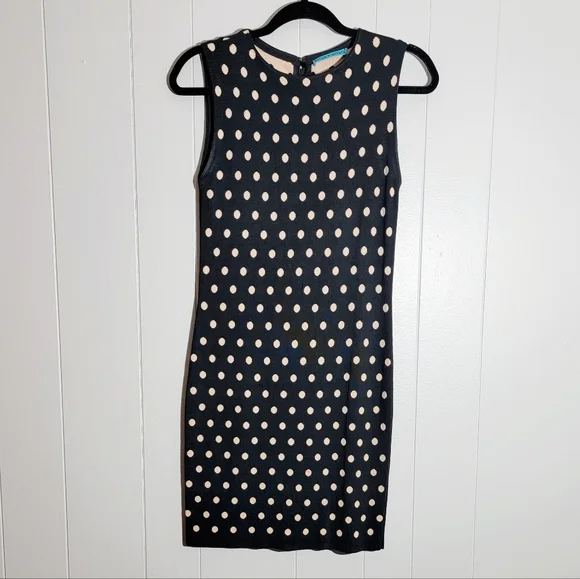 Alice + Olivia Marta Fitted Jersey Sleeveless Black and Cream Polka-dot Dress 6 - Picture 2 of 8